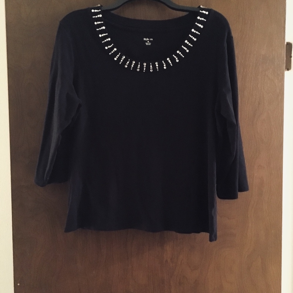 Style & Co. Black Embellished Top Size XL